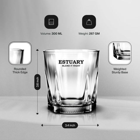 Estuary Premium Old Fashioned Crystal Whisky Glass - 300 ml